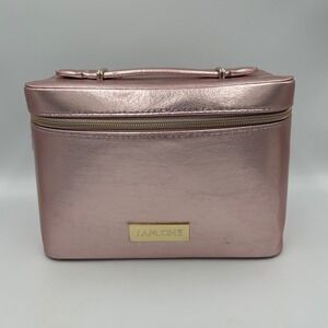 Lancome Rose Gold Metallic Makeup Case Travel Cosmetic Bag Vanity Organizer